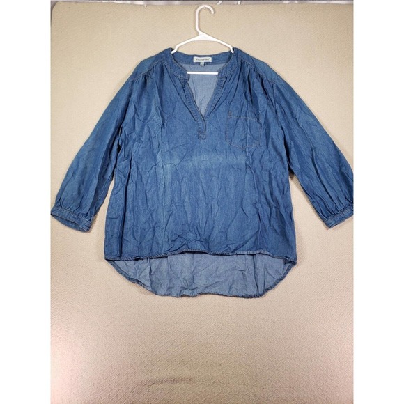 Hester & Orchard Shirt Womens XL Chambray V Neck Pullover Long Sleeve Blue - Picture 1 of 12